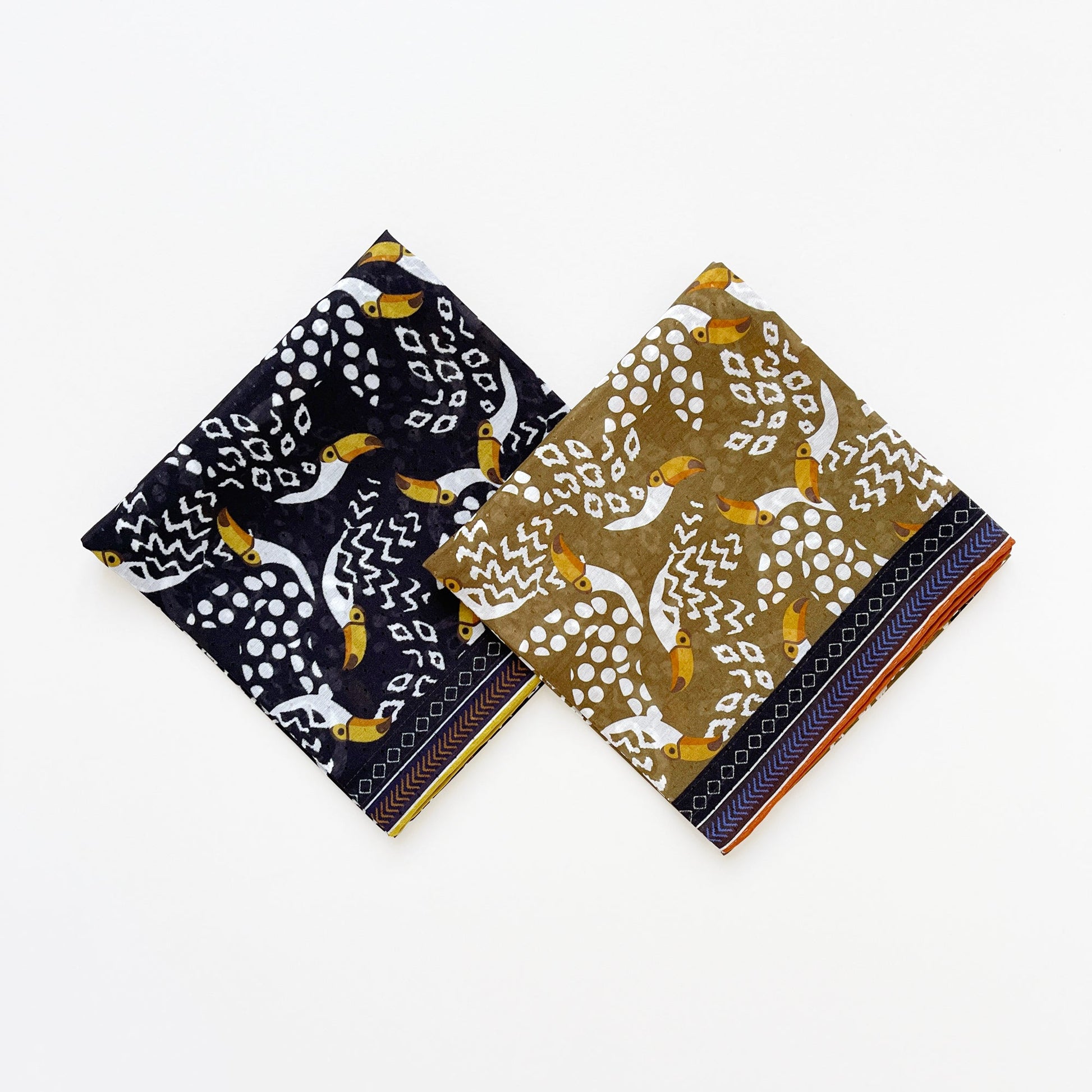Amazon Toucan Organic Cotton-Silk Scarf - 65cm Hand-Rolled Unisex Square Bandana