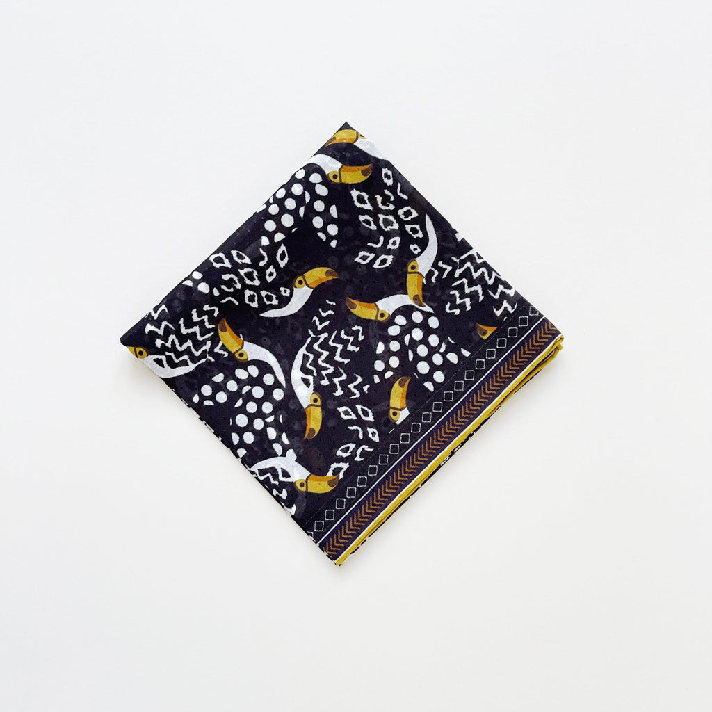 Amazon Toucan Organic Cotton-Silk Scarf - 65cm Hand-Rolled Unisex Square Bandana