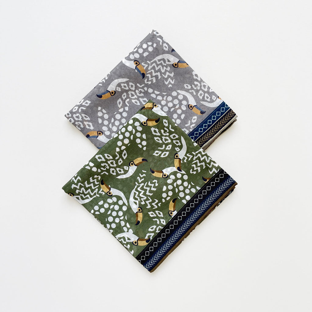 Amazon Toucan Organic Cotton-Silk Scarf - 65cm Hand-Rolled Unisex Square Bandana