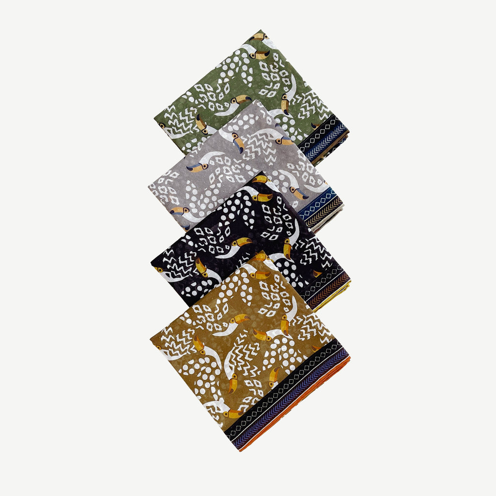Amazon Toucan Organic Cotton-Silk Scarf - 65cm Hand-Rolled Unisex Square Bandana