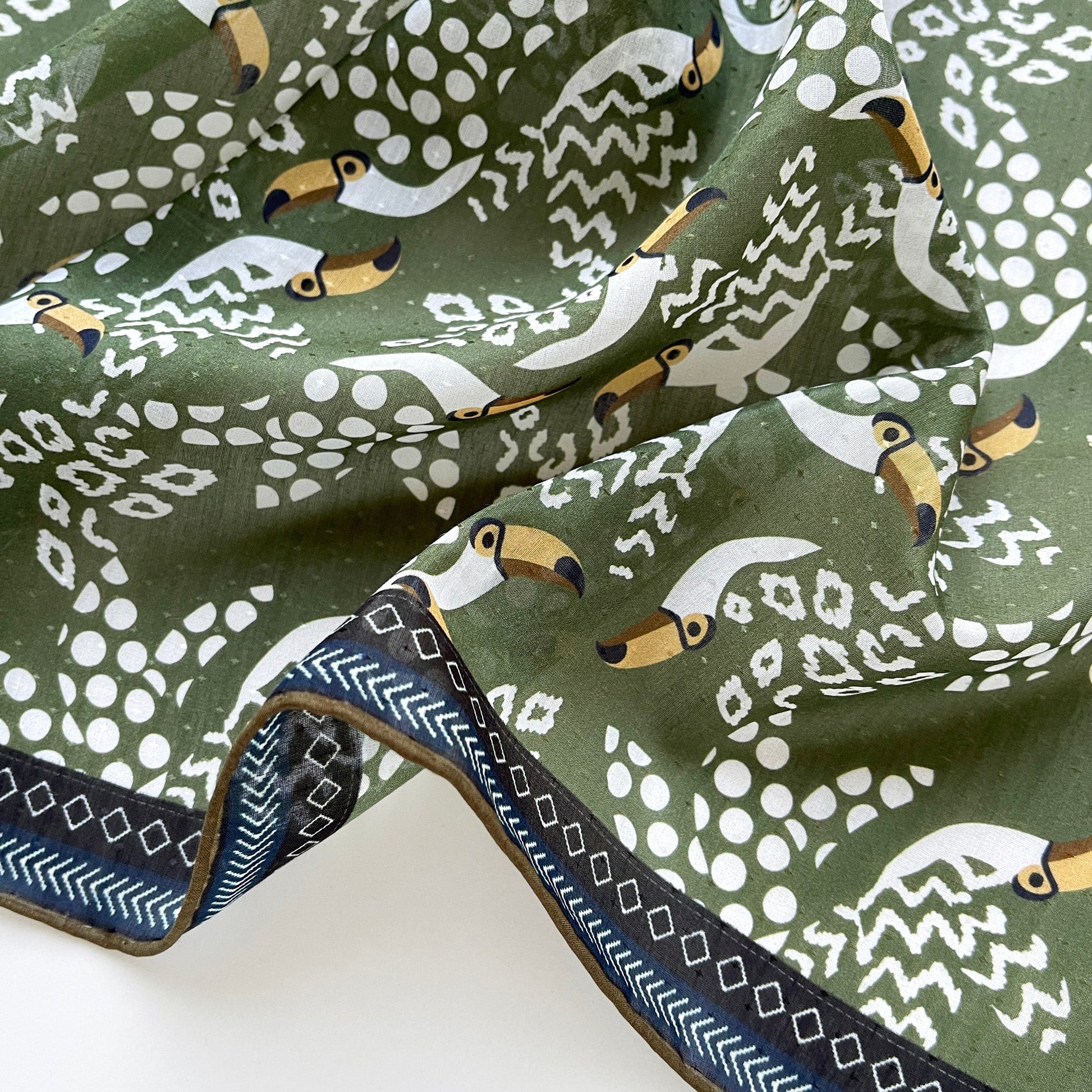 Amazon Toucan Organic Cotton-Silk Scarf - 65cm Hand-Rolled Unisex Square Bandana