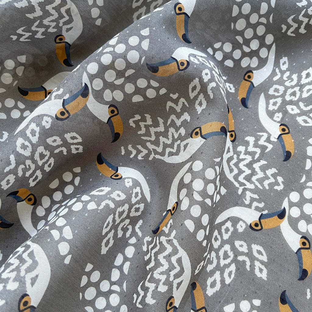 Amazon Toucan Organic Cotton-Silk Scarf - 65cm Hand-Rolled Unisex Square Bandana