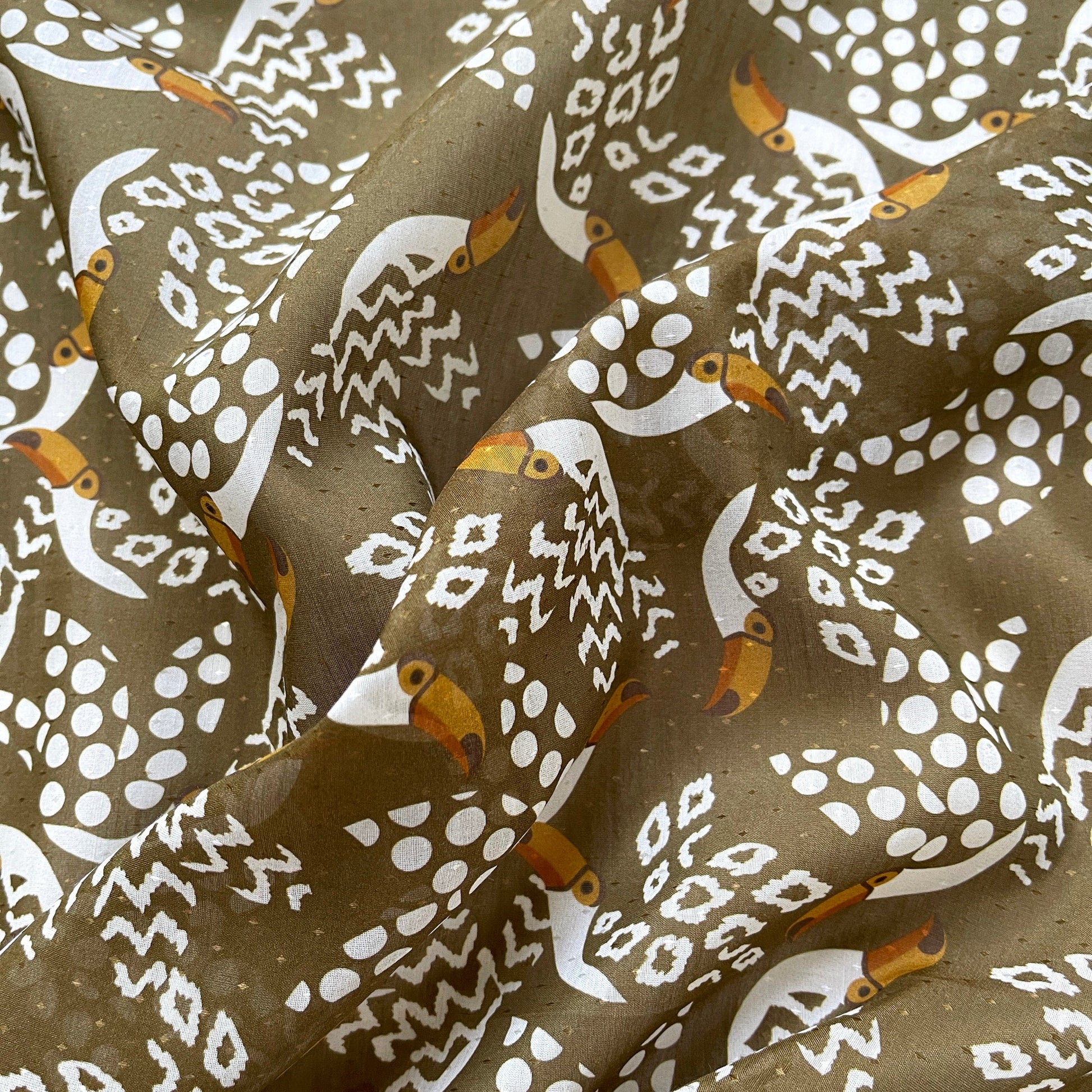 Amazon Toucan Organic Cotton-Silk Scarf - 65cm Hand-Rolled Unisex Square Bandana