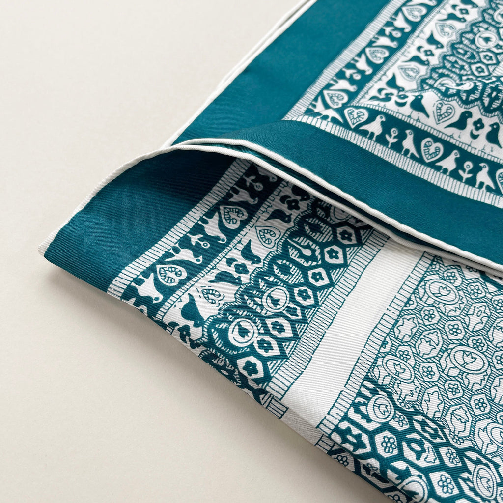 Heritage Grace Silk Scarf 90cm Hand Rolled Turquoise
