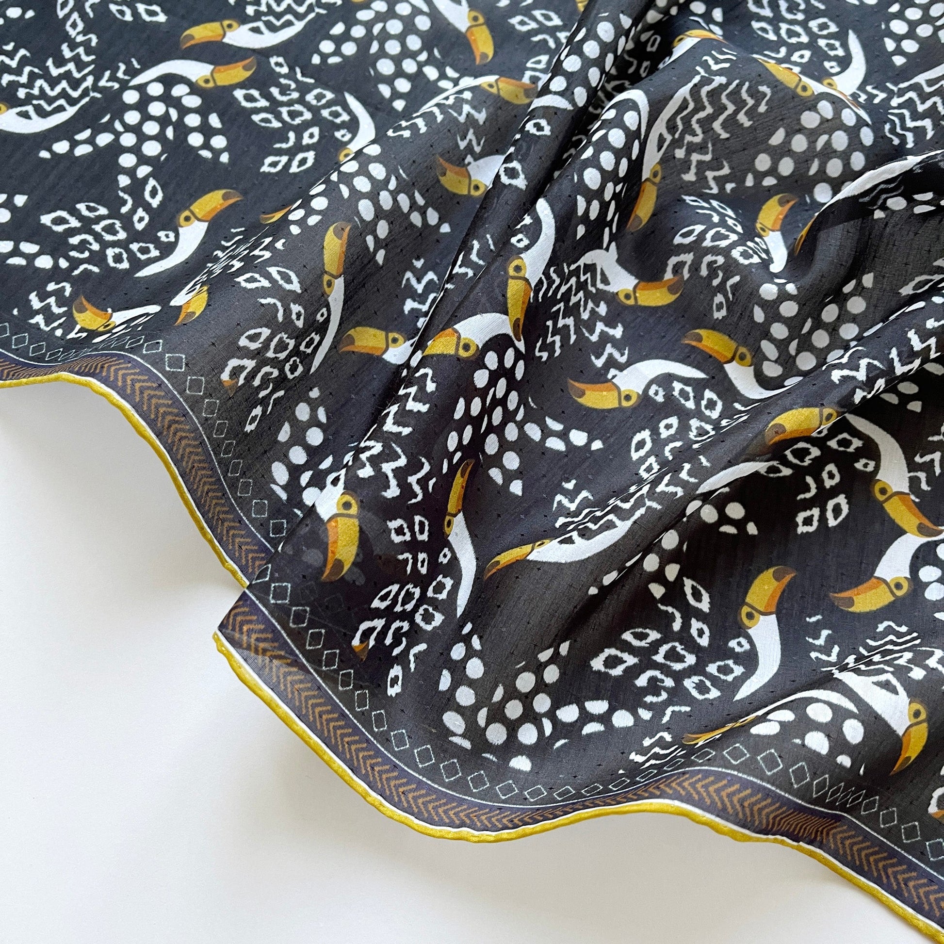 Amazon Toucan Organic Cotton-Silk Scarf - 65cm Hand-Rolled Unisex Square Bandana