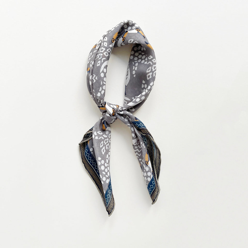 Amazon Toucan Organic Cotton-Silk Scarf - 65cm Hand-Rolled Unisex Square Bandana