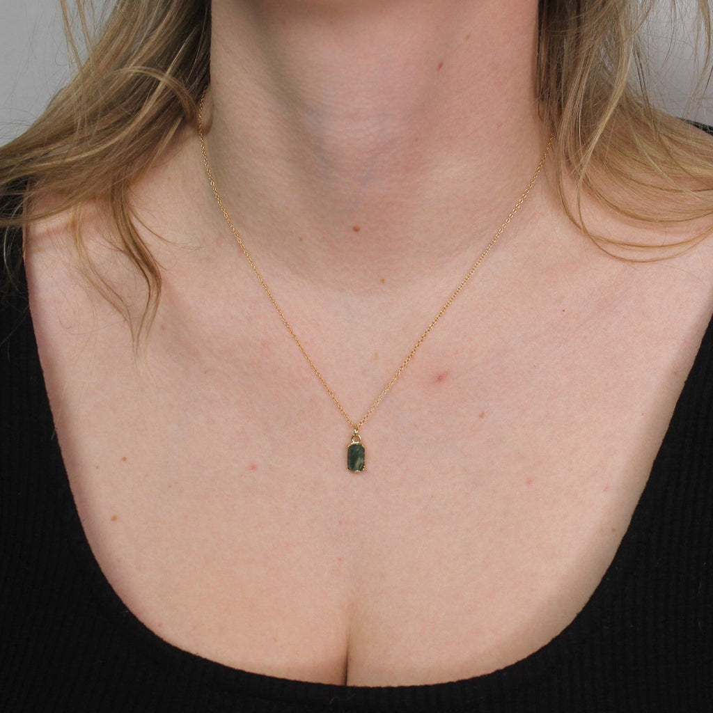 Moss Agate Necklace in Gold Filled