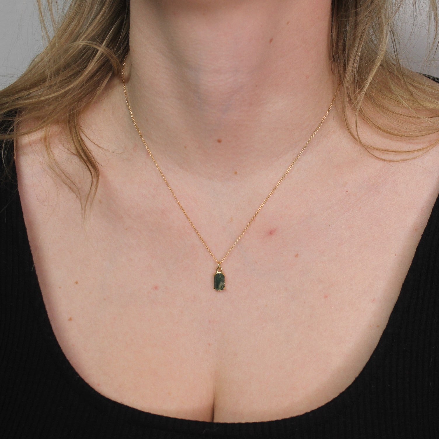 Moss Agate Necklace in Gold Filled