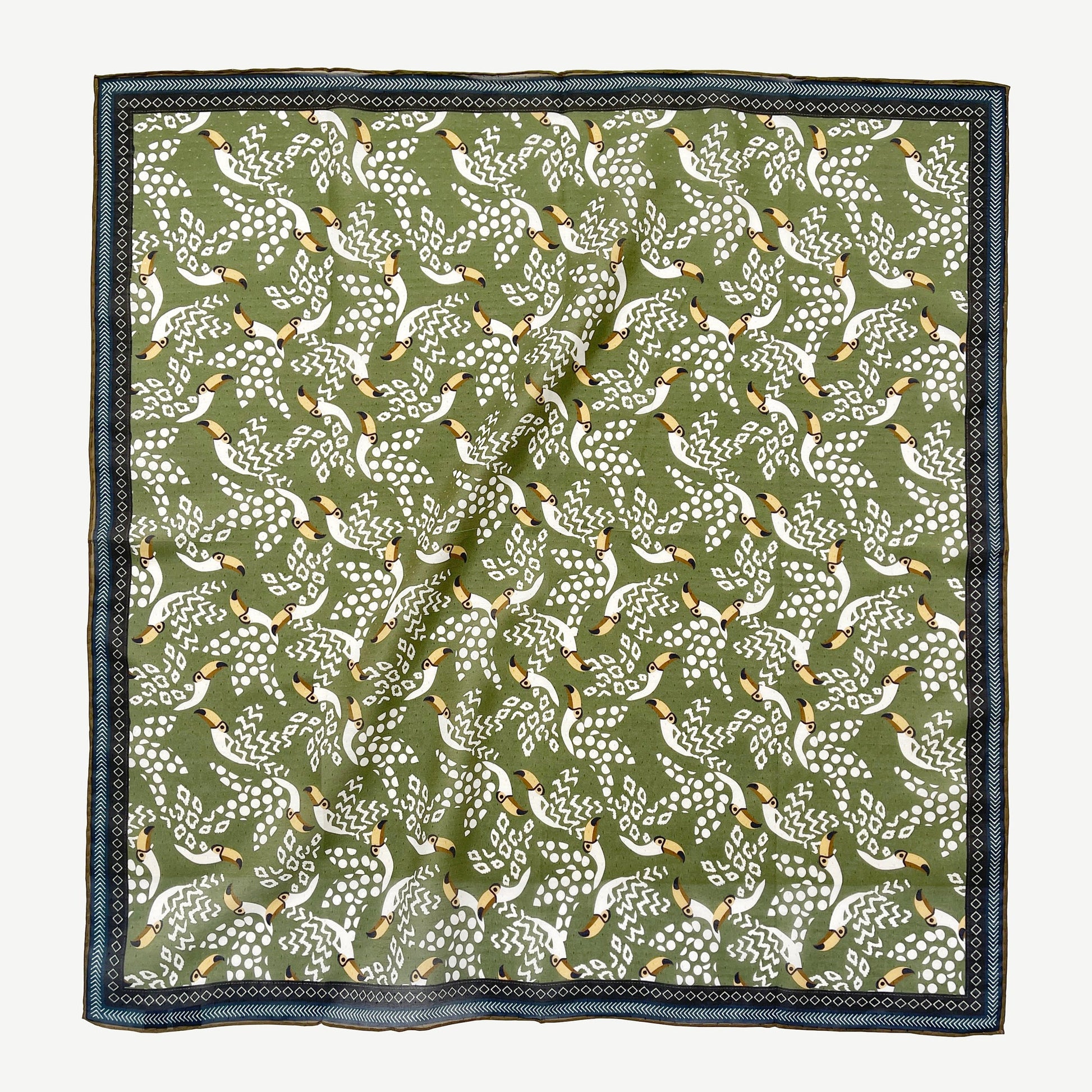Amazon Toucan Organic Cotton-Silk Scarf - 65cm Hand-Rolled Unisex Square Bandana