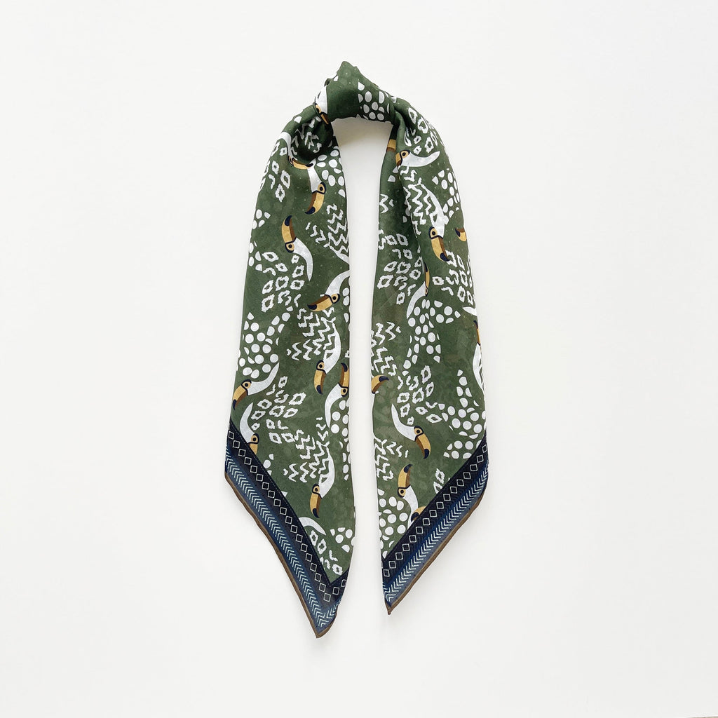 Amazon Toucan Organic Cotton-Silk Scarf - 65cm Hand-Rolled Unisex Square Bandana