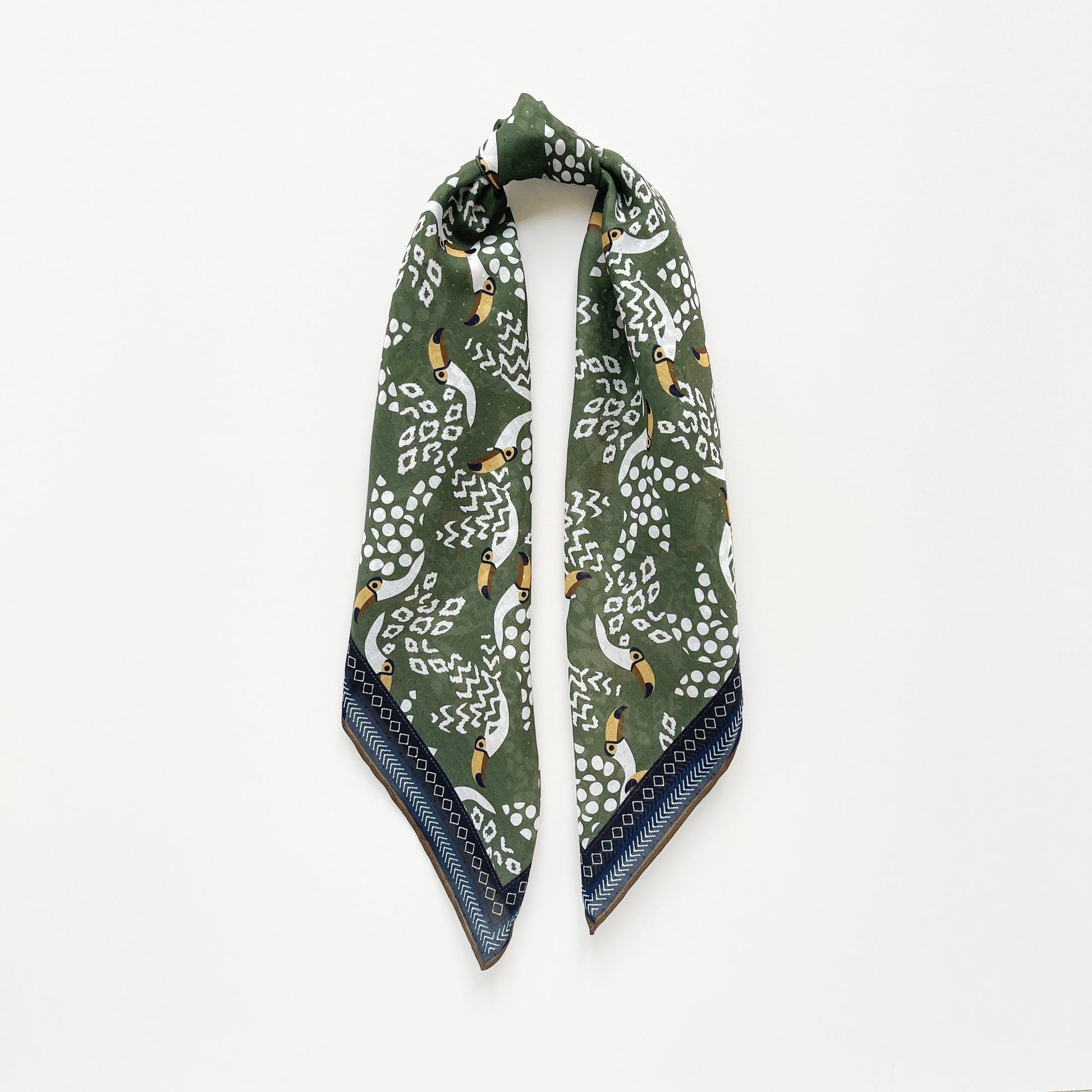 Amazon Toucan Organic Cotton-Silk Scarf - 65cm Hand-Rolled Unisex Square Bandana
