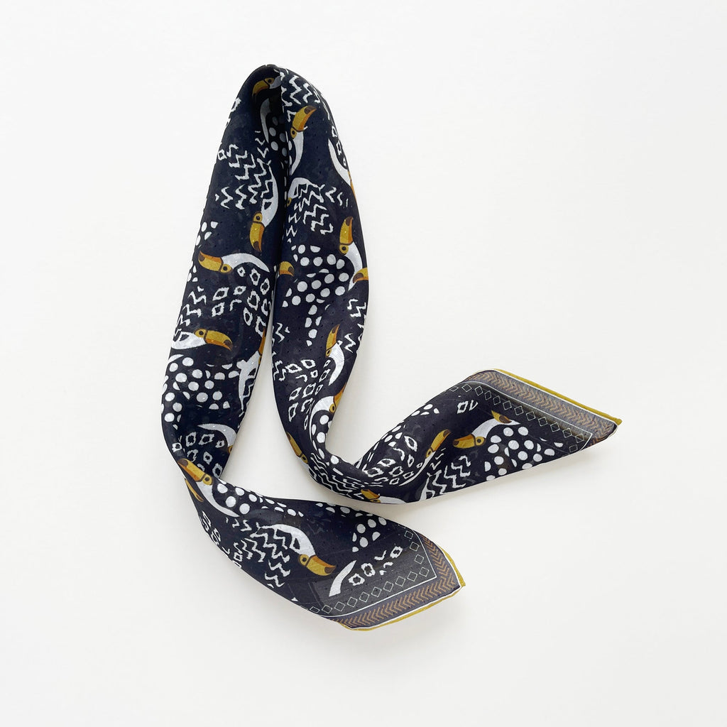 Amazon Toucan Organic Cotton-Silk Scarf - 65cm Hand-Rolled Unisex Square Bandana