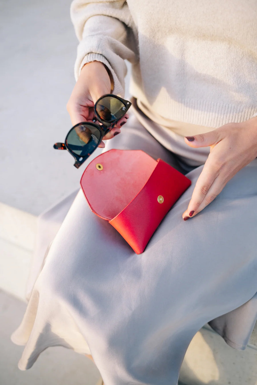 Leather Sunglasses Case - Red