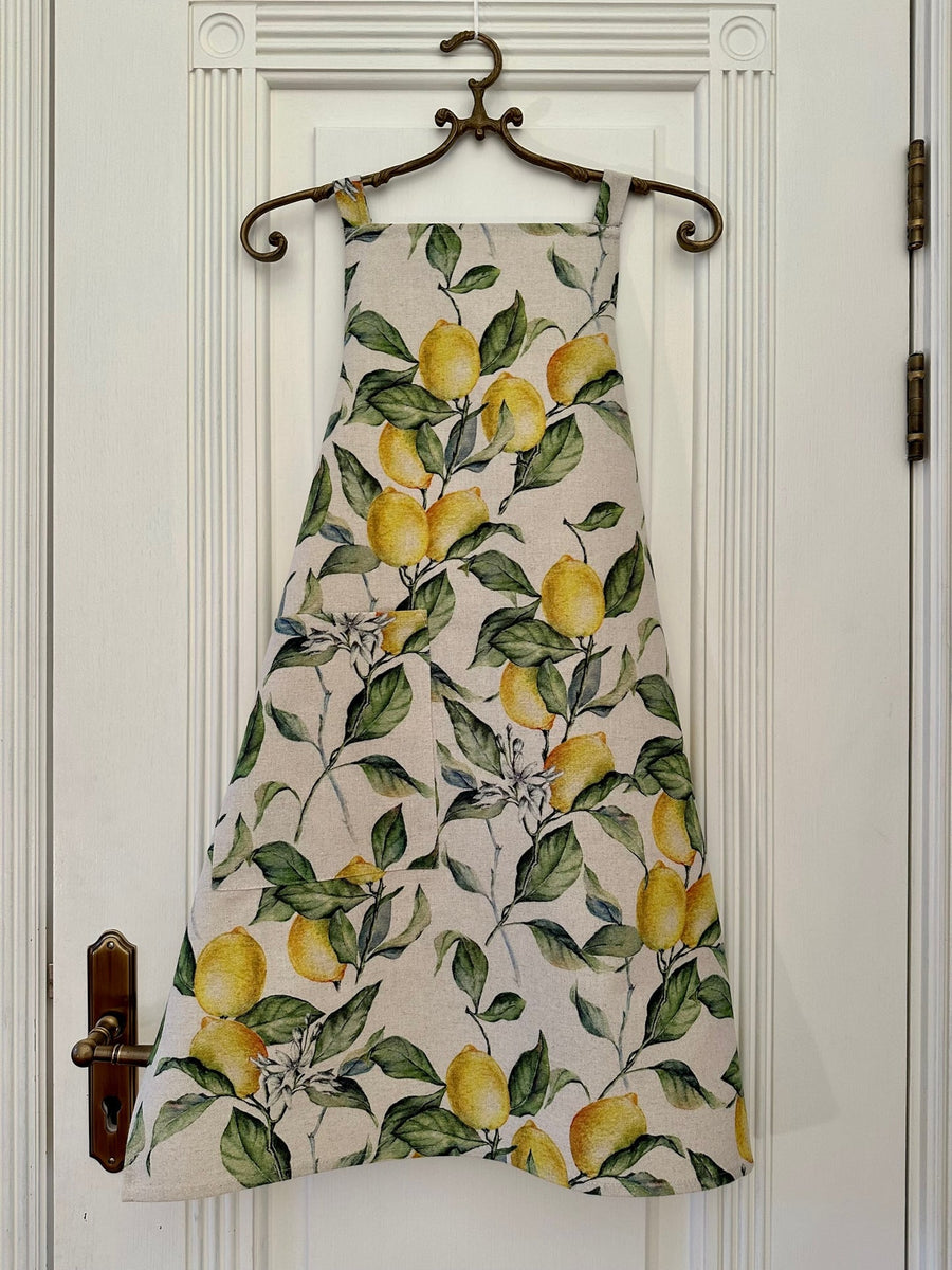 Stylish Lemon Print Apron – Chic Cotton & Linen Blend by Hortensias Home at www.brixbailey.com