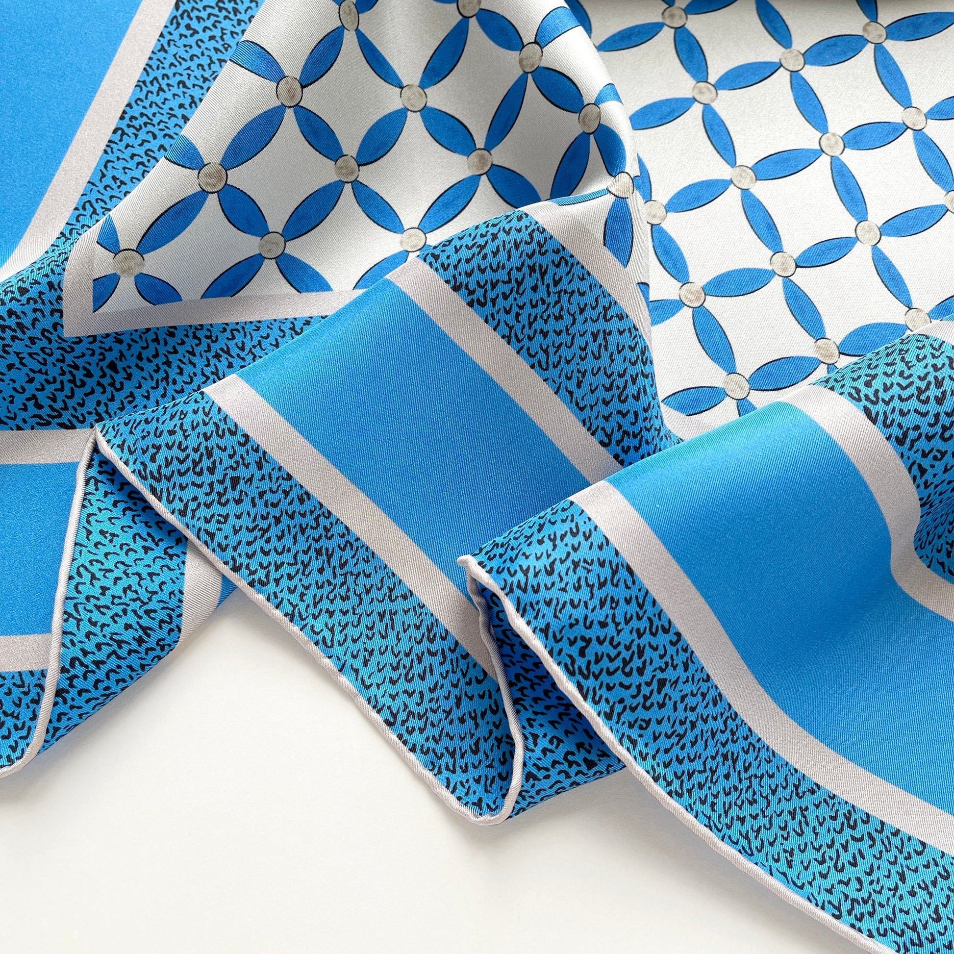 Geometric Petals Silk Scarf – 90cm Women's Head Scarf