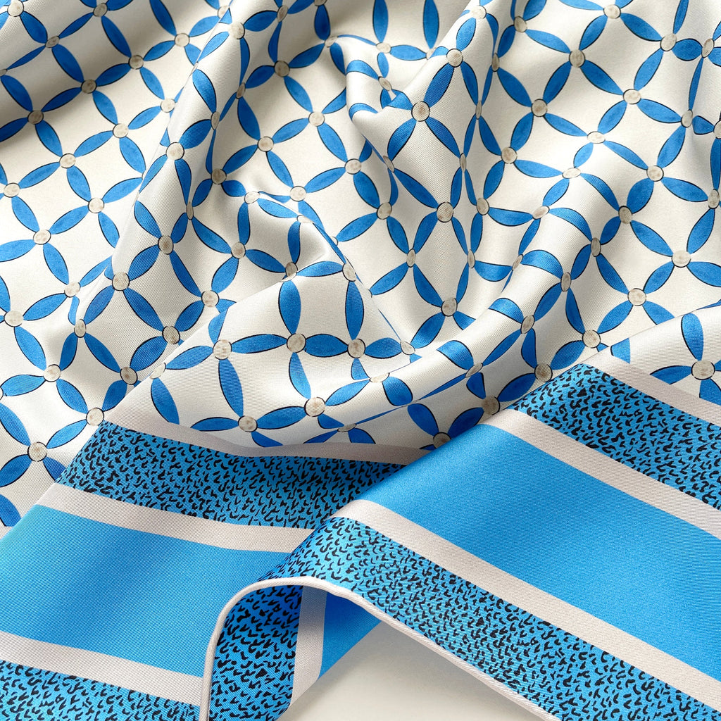Geometric Petals Silk Scarf – 90cm Women's Head Scarf