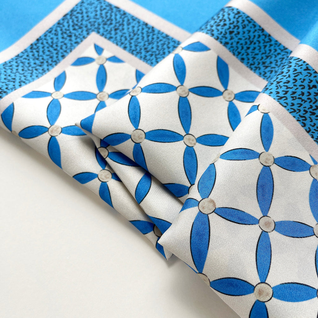 Geometric Petals Silk Scarf – 90cm Women's Head Scarf