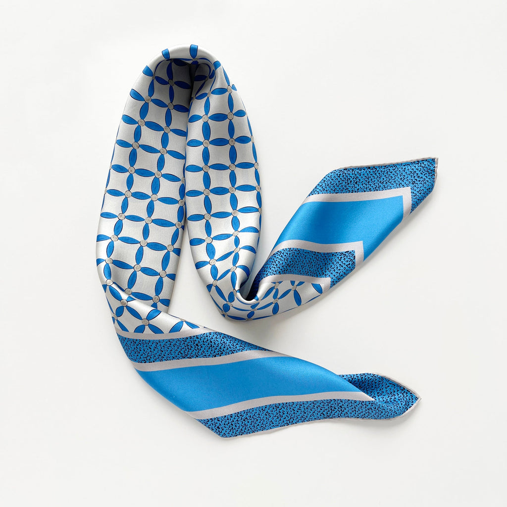 Geometric Petals Silk Scarf – 90cm Women's Head Scarf