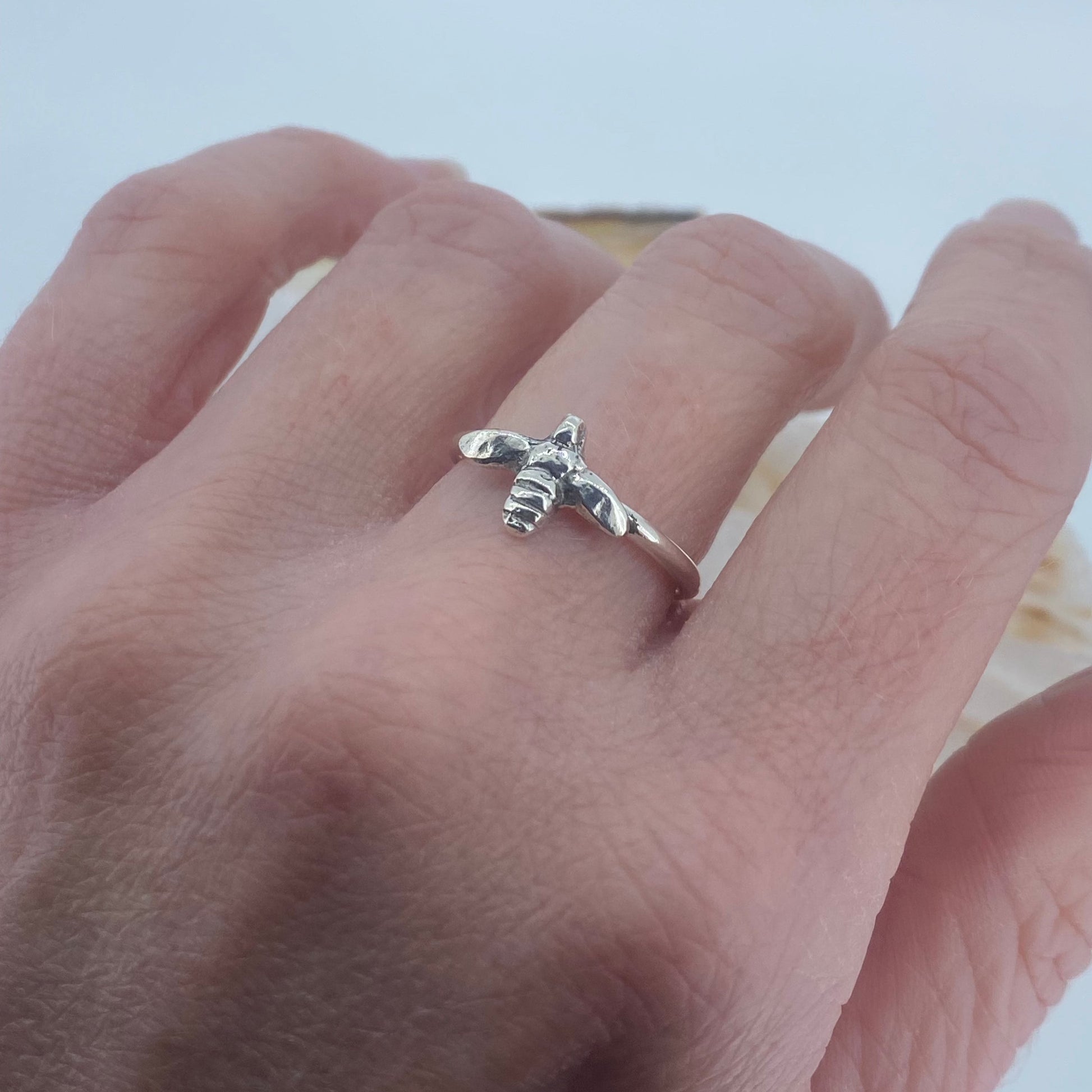 Recycled Silver Honey Bee Charm Ring