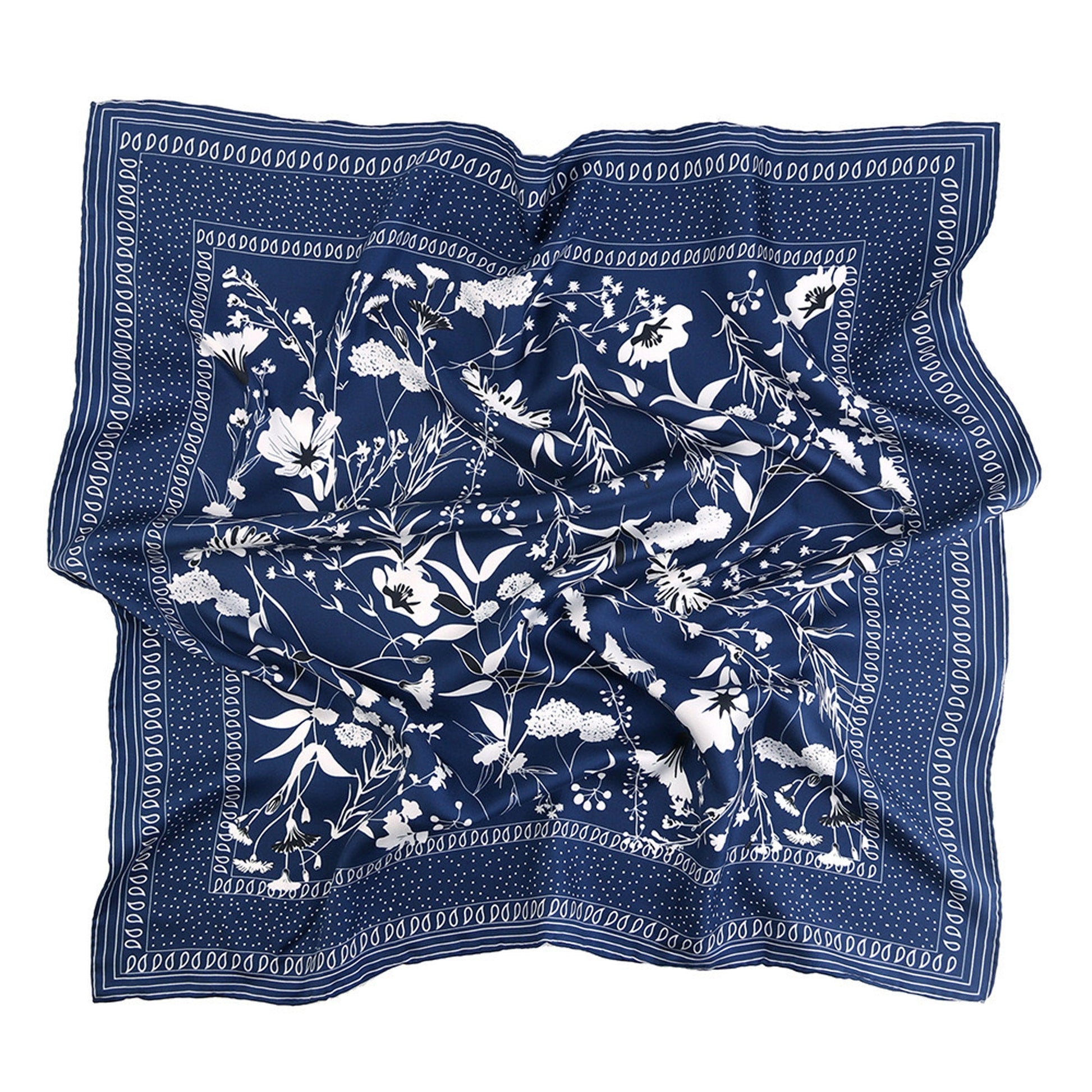 Blue Kyoto Bloom Silk Scarf - 65cm Men's Neckerchief