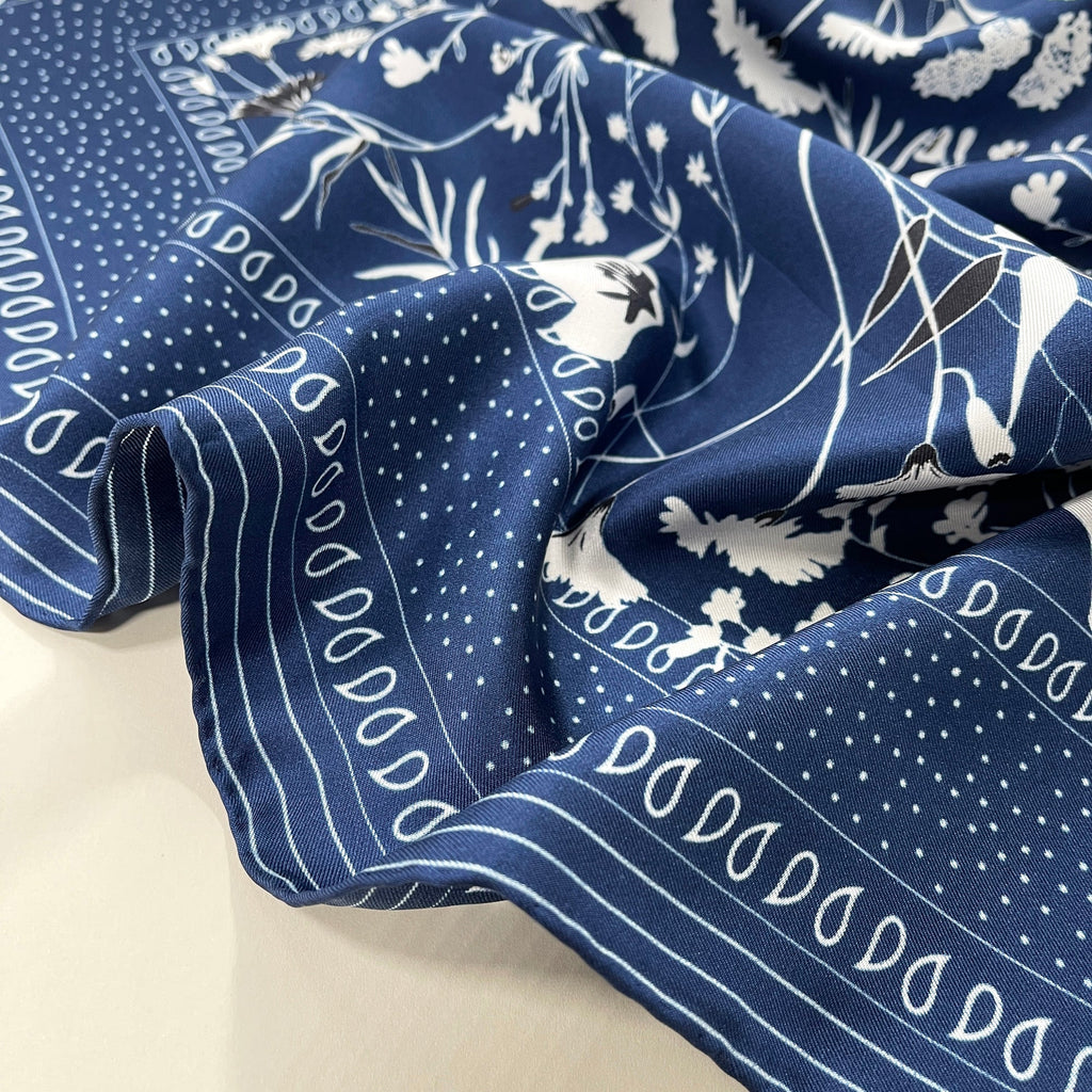 Blue Kyoto Bloom Silk Scarf - 65cm Men's Neckerchief