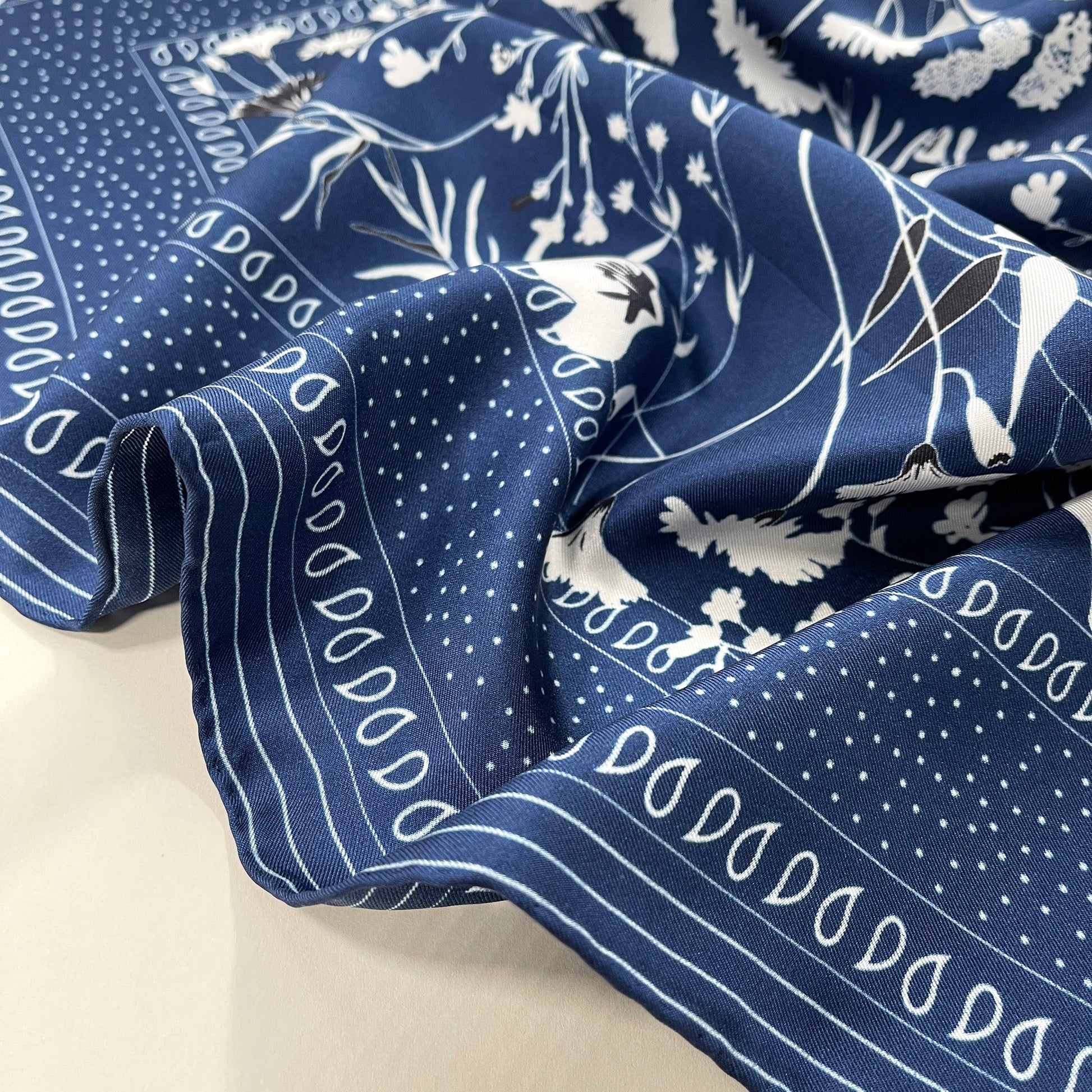 Blue Kyoto Bloom Silk Scarf - 65cm Men's Neckerchief