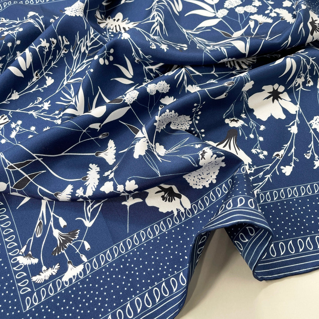 Blue Kyoto Bloom Silk Scarf - 65cm Men's Neckerchief
