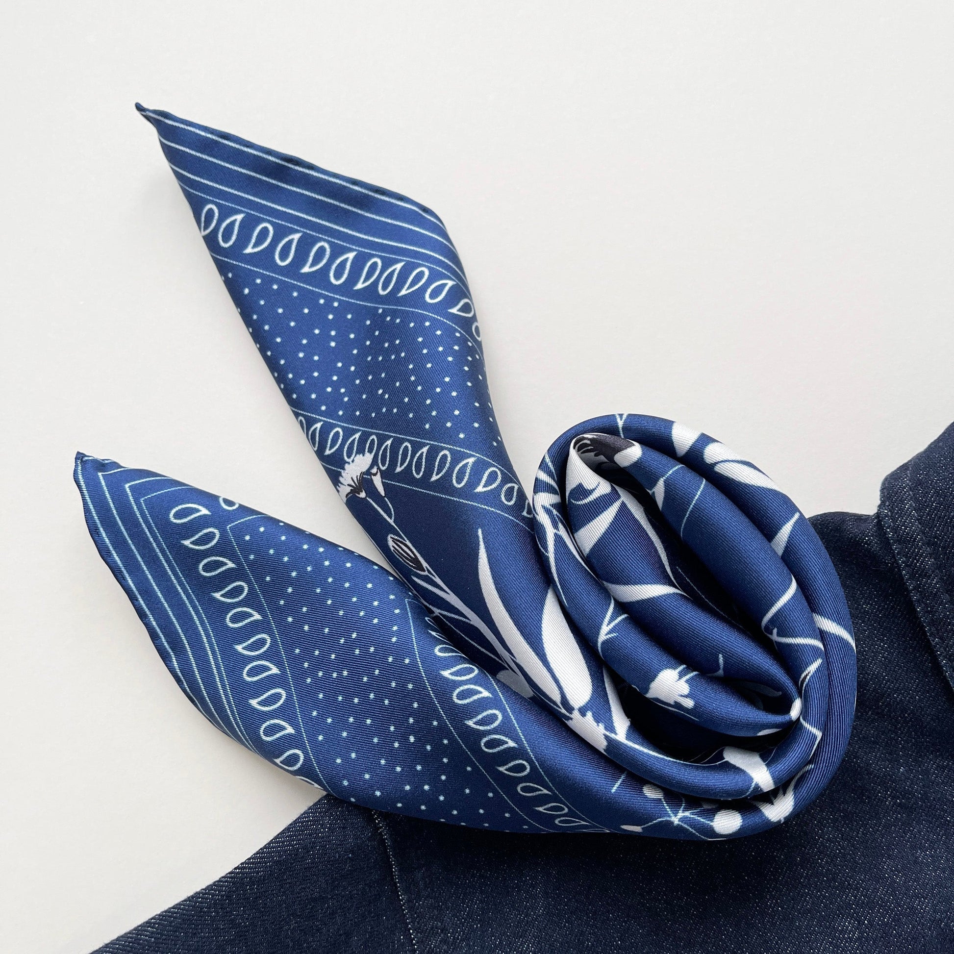 Blue Kyoto Bloom Silk Scarf - 65cm Men's Neckerchief
