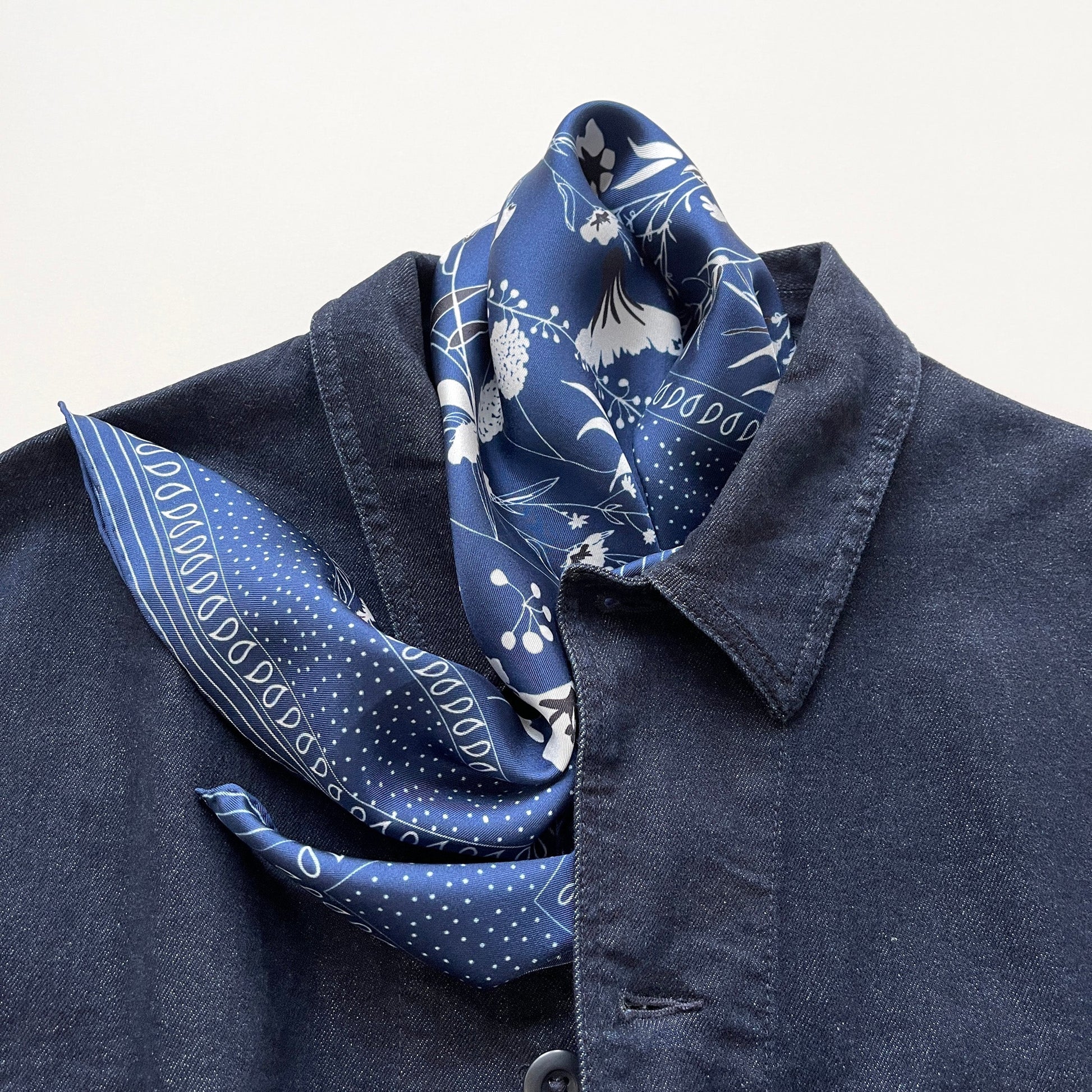 Blue Kyoto Bloom Silk Scarf - 65cm Men's Neckerchief
