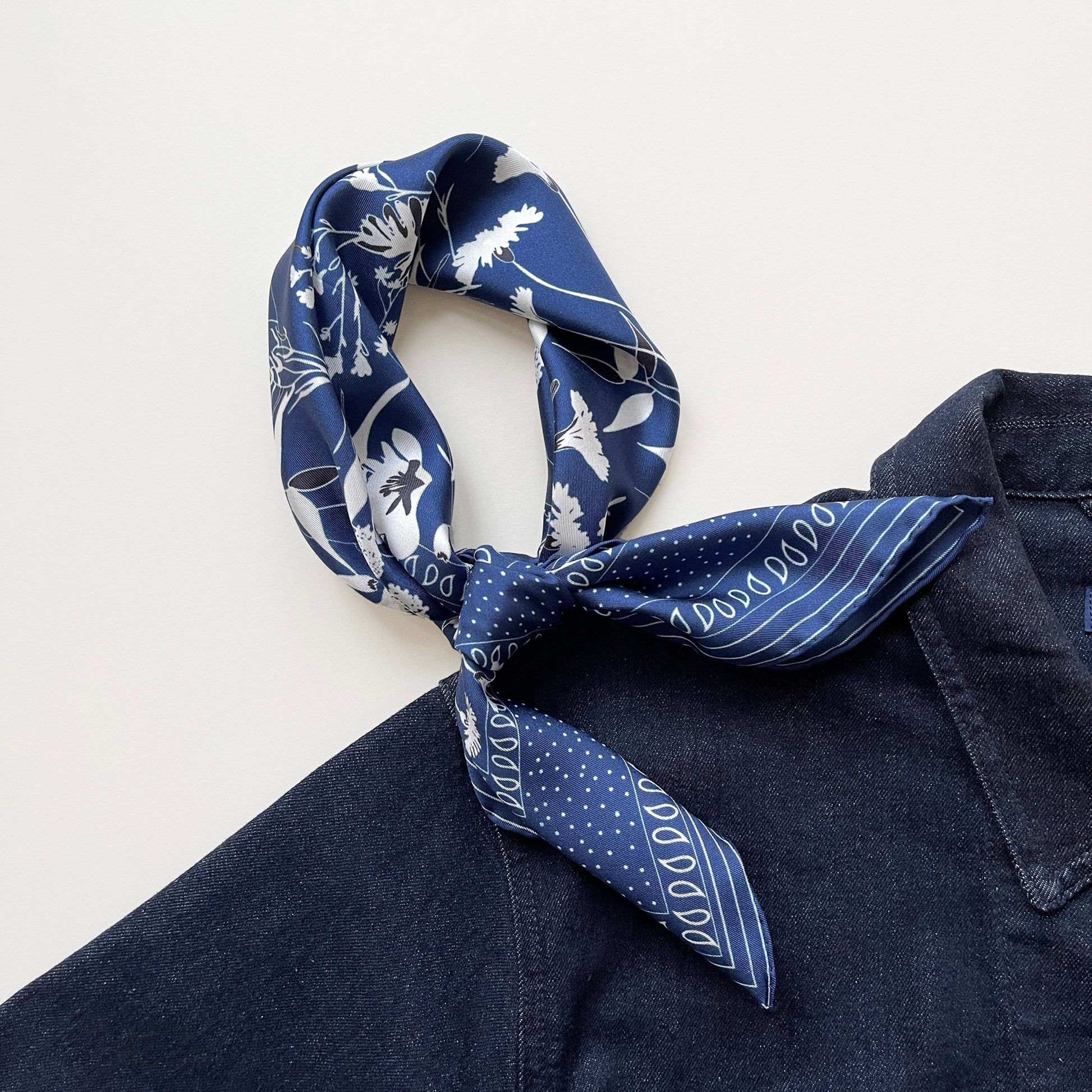 Blue Kyoto Bloom Silk Scarf - 65cm Men's Neckerchief