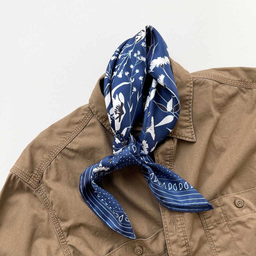Blue Kyoto Bloom Silk Scarf - 65cm Men's Neckerchief