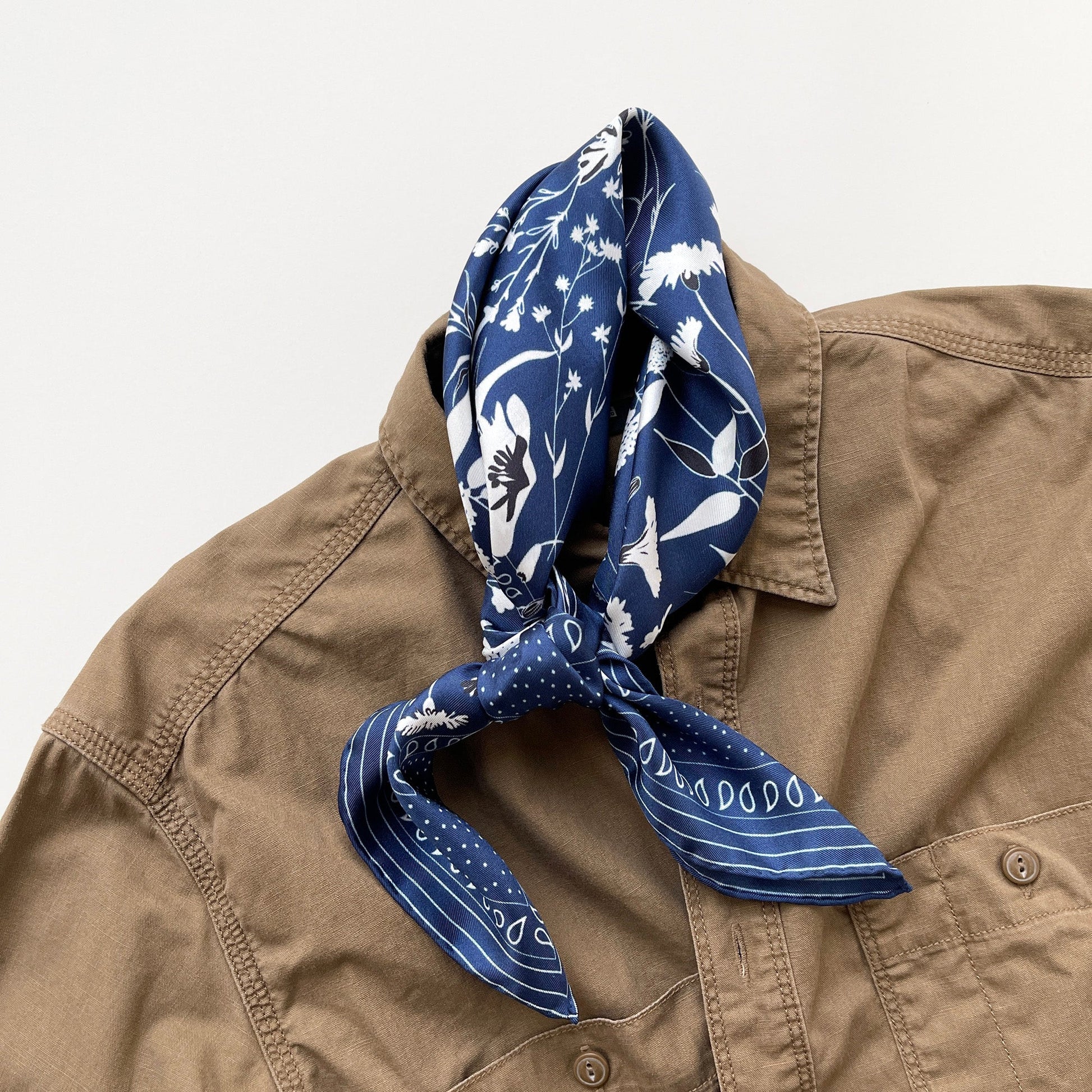 Blue Kyoto Bloom Silk Scarf - 65cm Men's Neckerchief