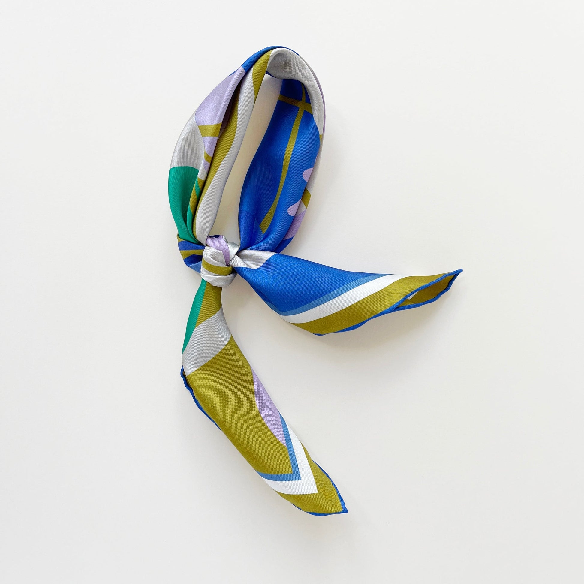 Blue Abstract Lotus Silk Square Scarf - 65cm Double-Sided Print Unisex Bandana Scarf with Hand-rolled Edges