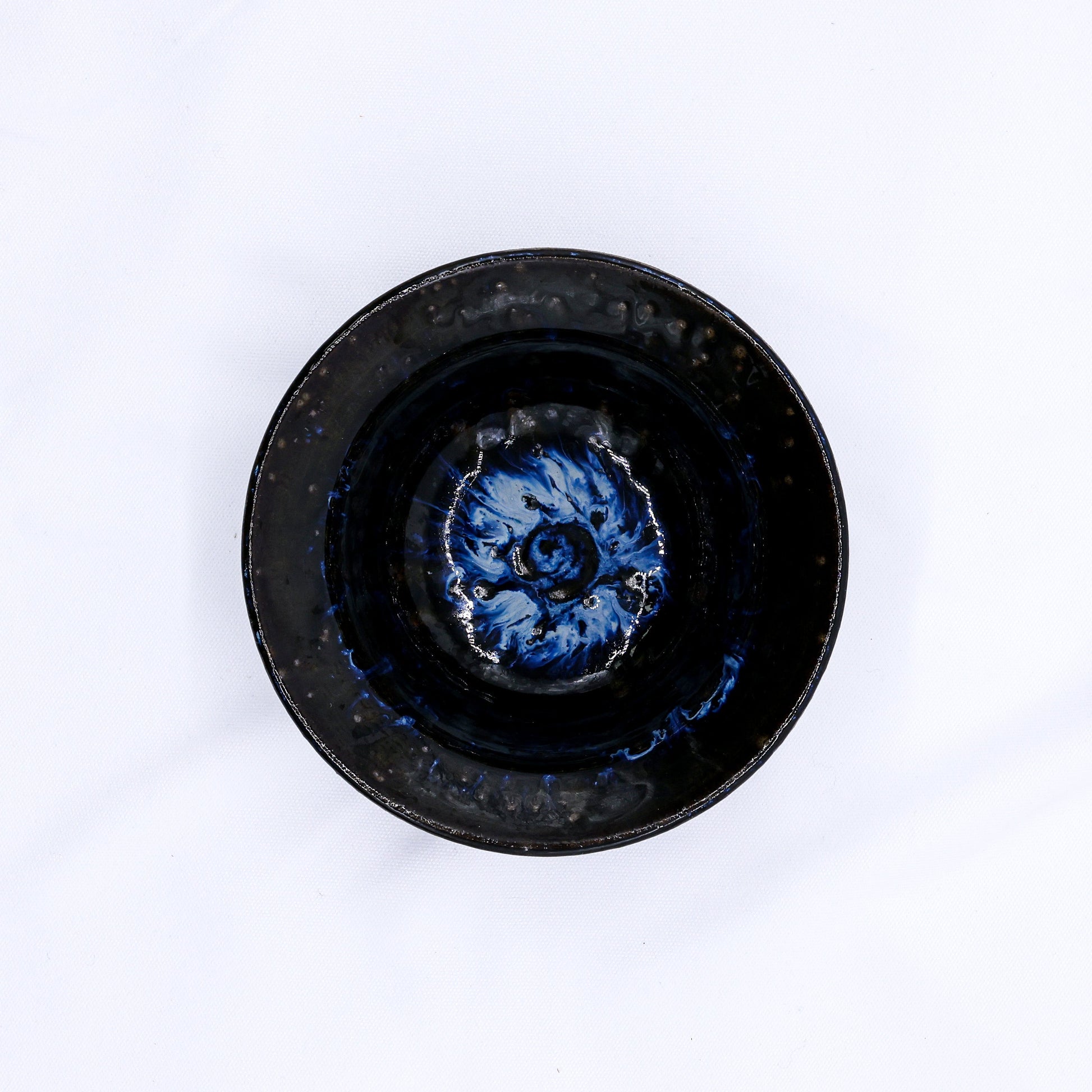 7,5' Midnight Aegean Surge Handmade Grey Stoneware Bowl