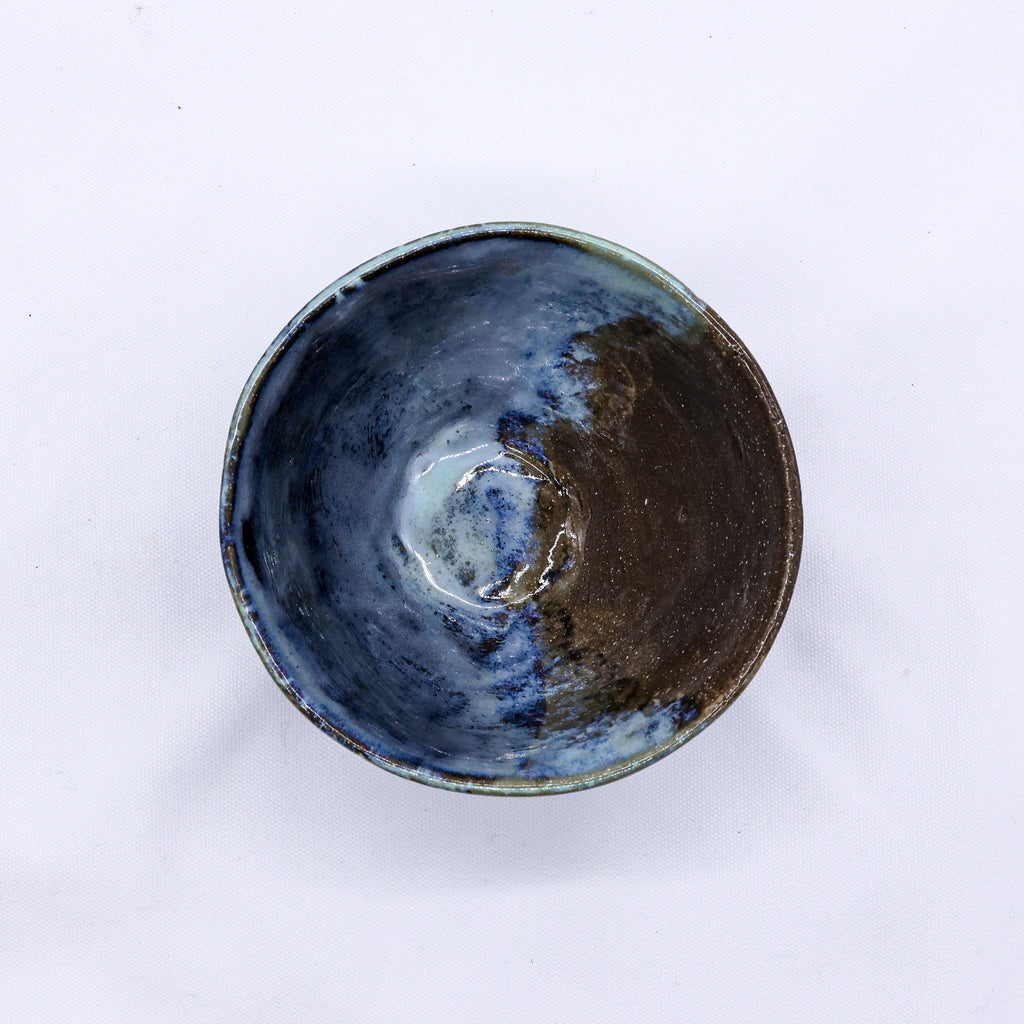 Small Smoked Grey Tidal Blue Wash Handmade Ceramic Stoneware Dinner Bowl