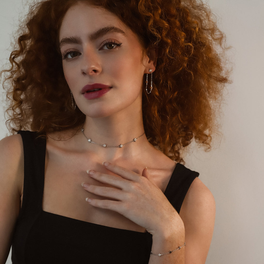 Savannah Star Drop Chain Earrings | 925 Sterling Silver