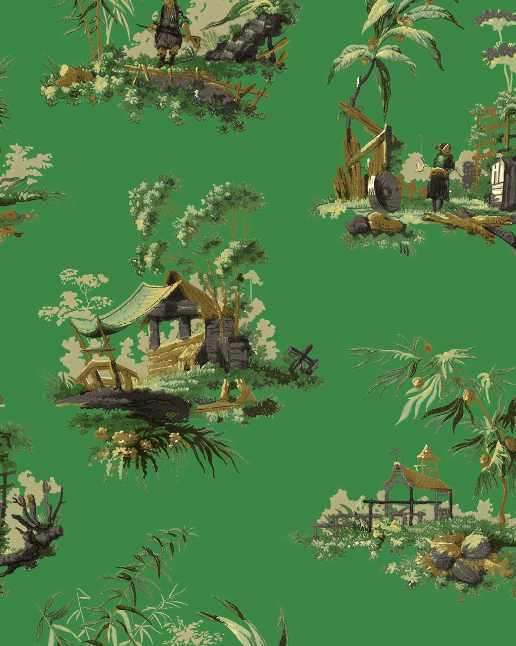 Vintage Oriental Wallpaper - Bright green