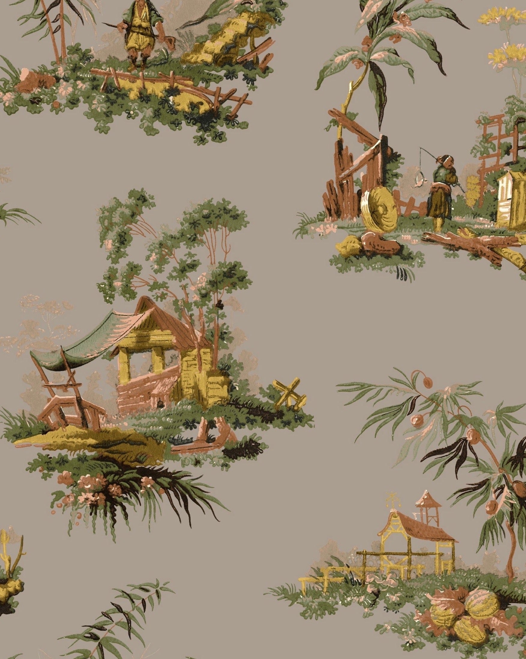 Vintage Oriental Wallpaper - Putty