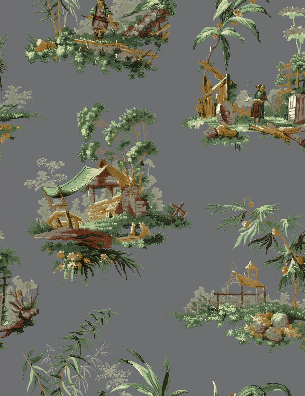 Vintage Oriental Wallpaper - Bright green