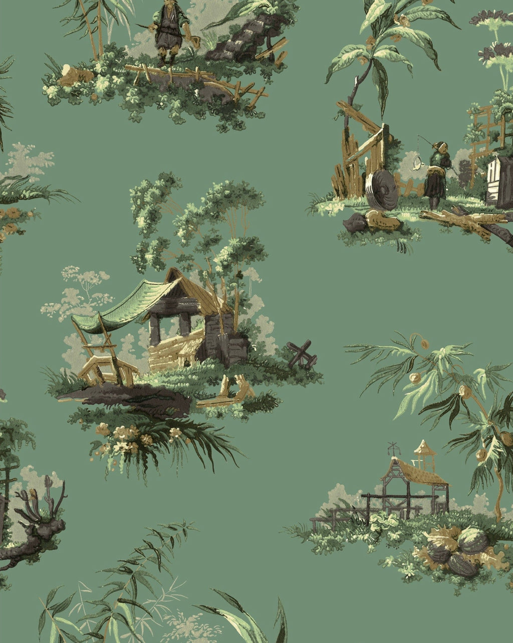 Vintage Oriental Wallpaper - Celadon