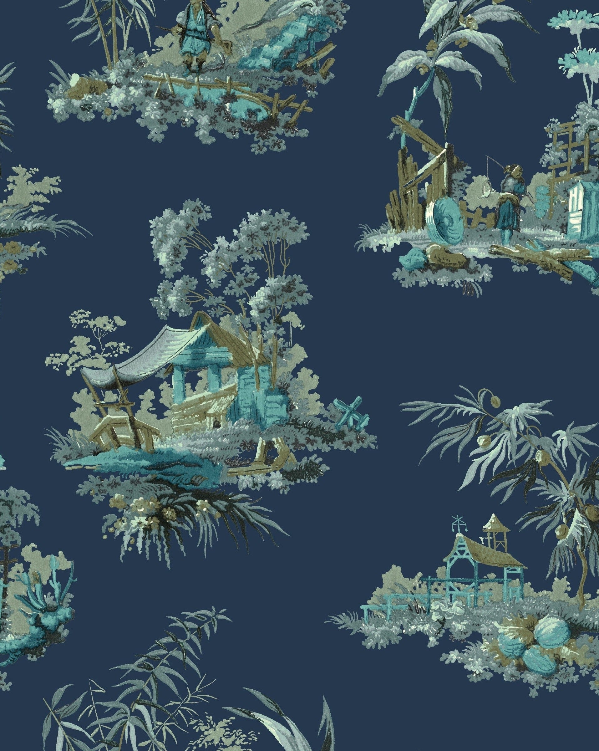 Vintage Oriental Wallpaper - Navy