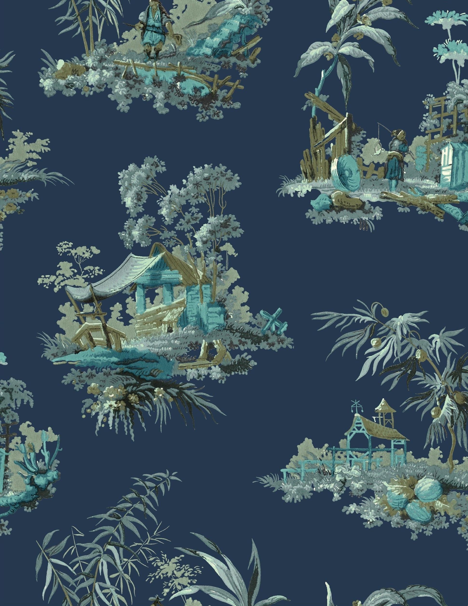 Vintage Oriental Wallpaper - Bright green