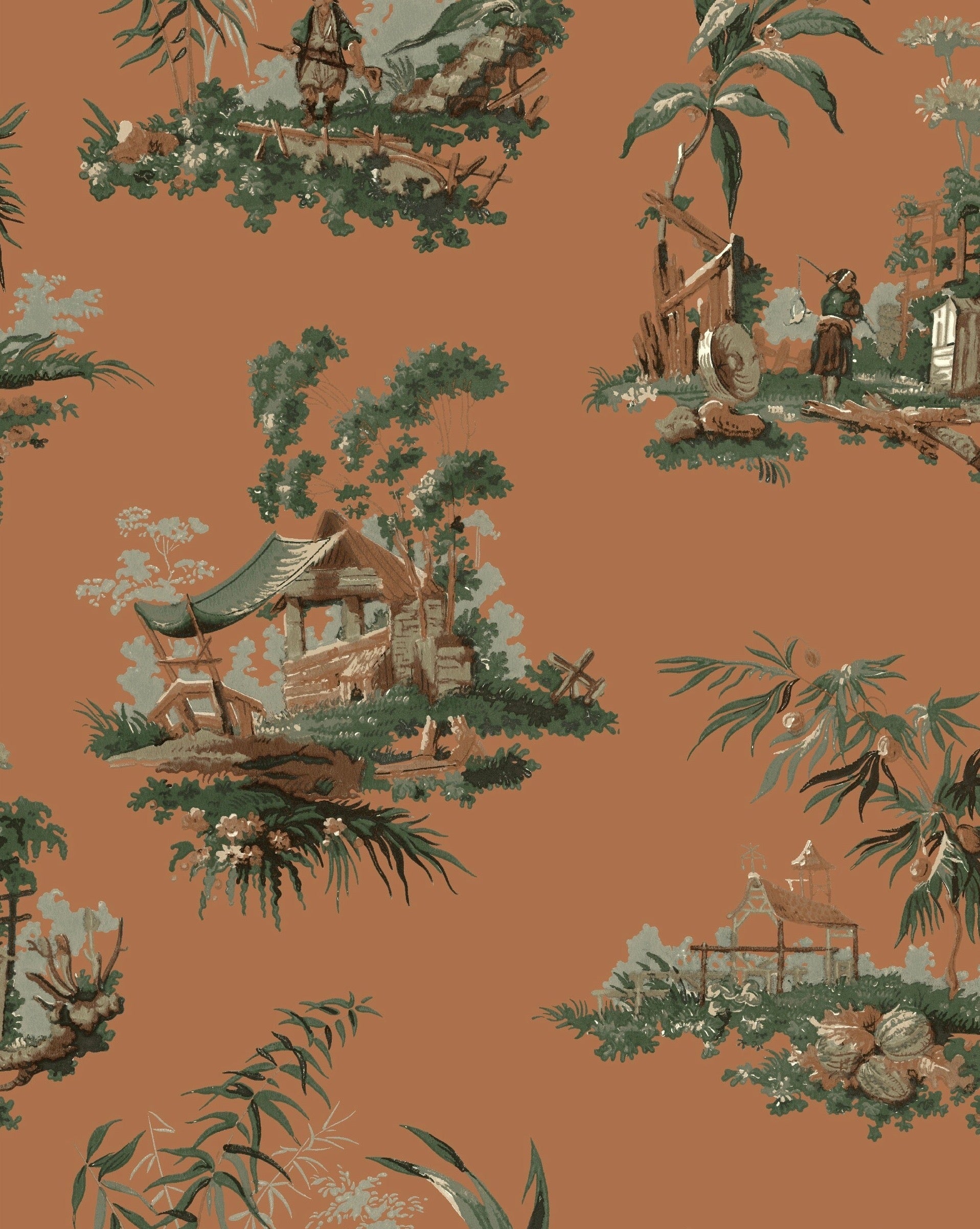 Vintage Oriental Wallpaper - Coral