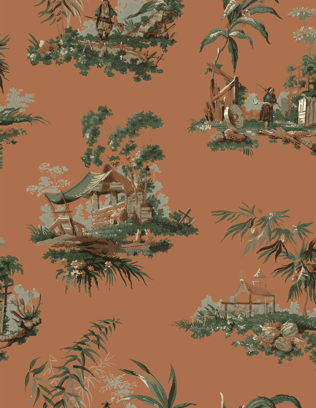 Vintage Oriental Wallpaper in Yellow