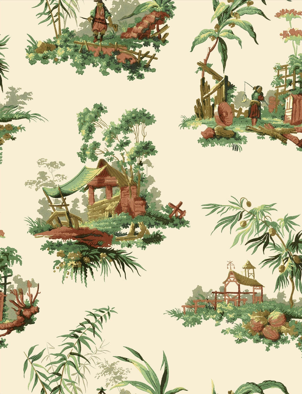 Vintage Oriental Wallpaper in Putty