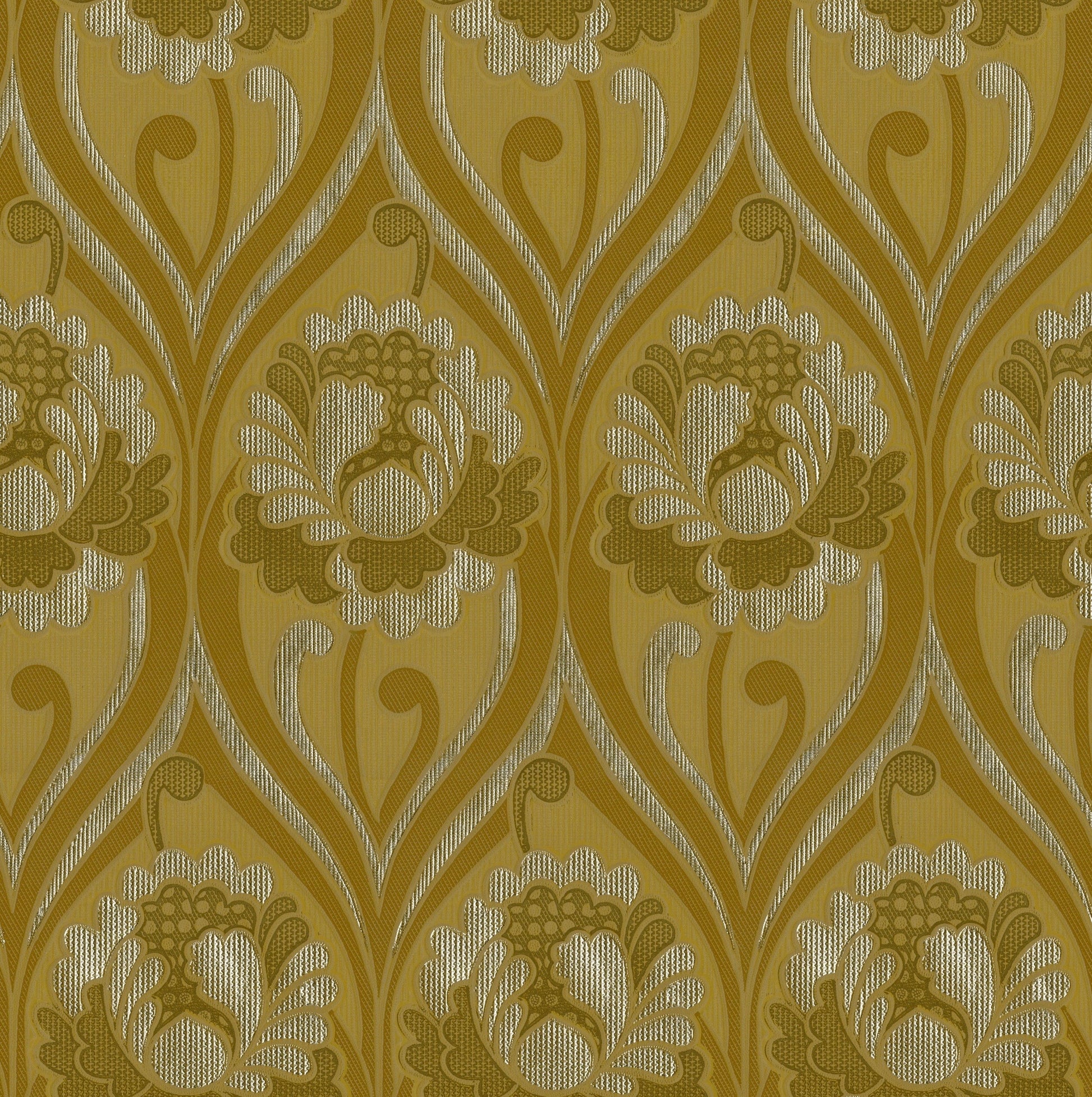 Vintage floral damask Wallpaper - Gold