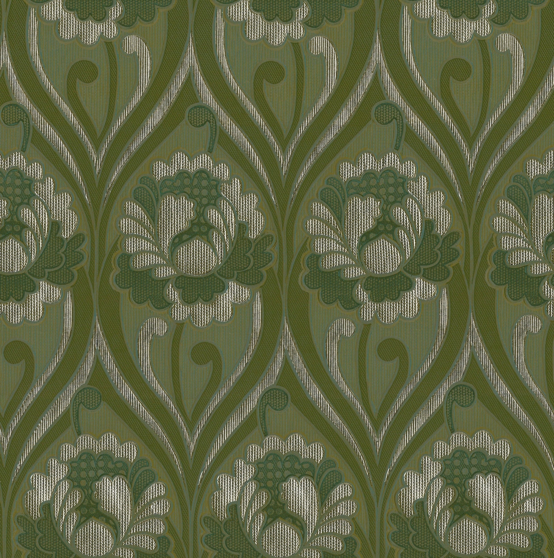 Vintage floral damask Wallpaper - Olive