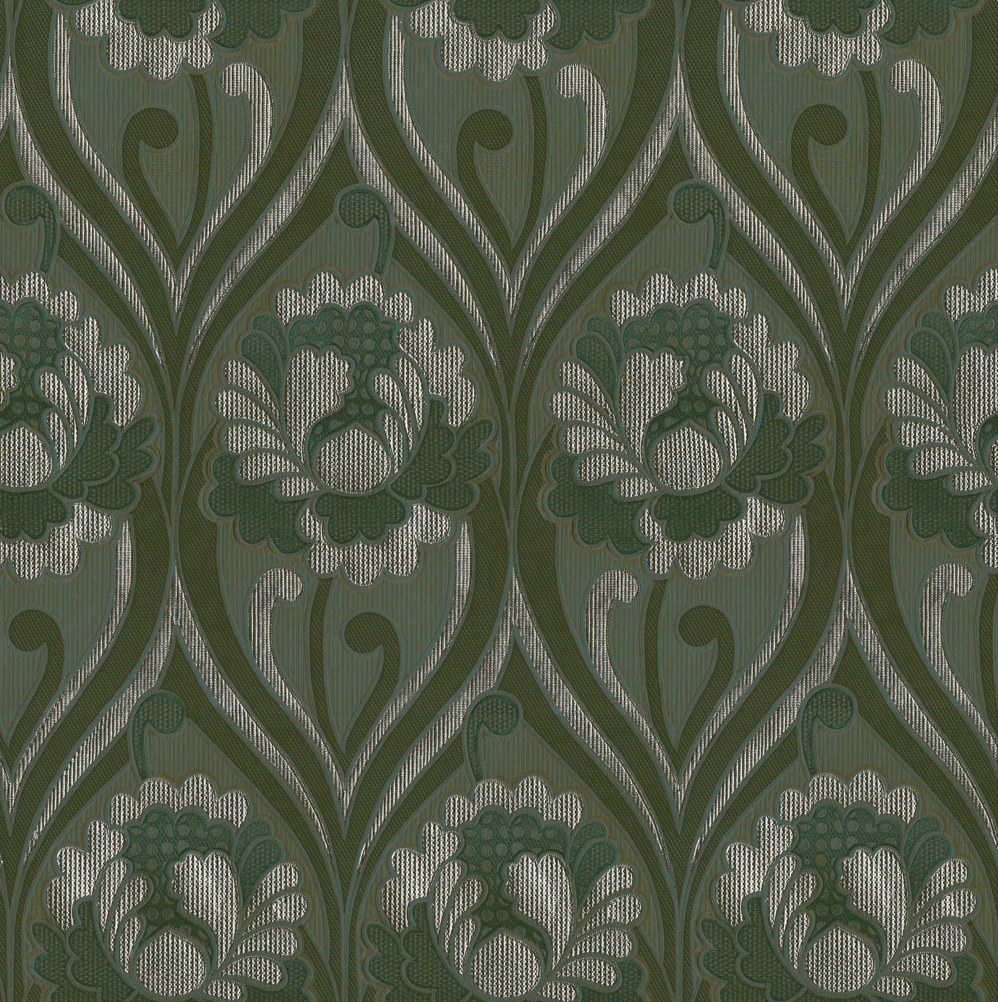 Vintage floral damask Wallpaper - Dirty olive