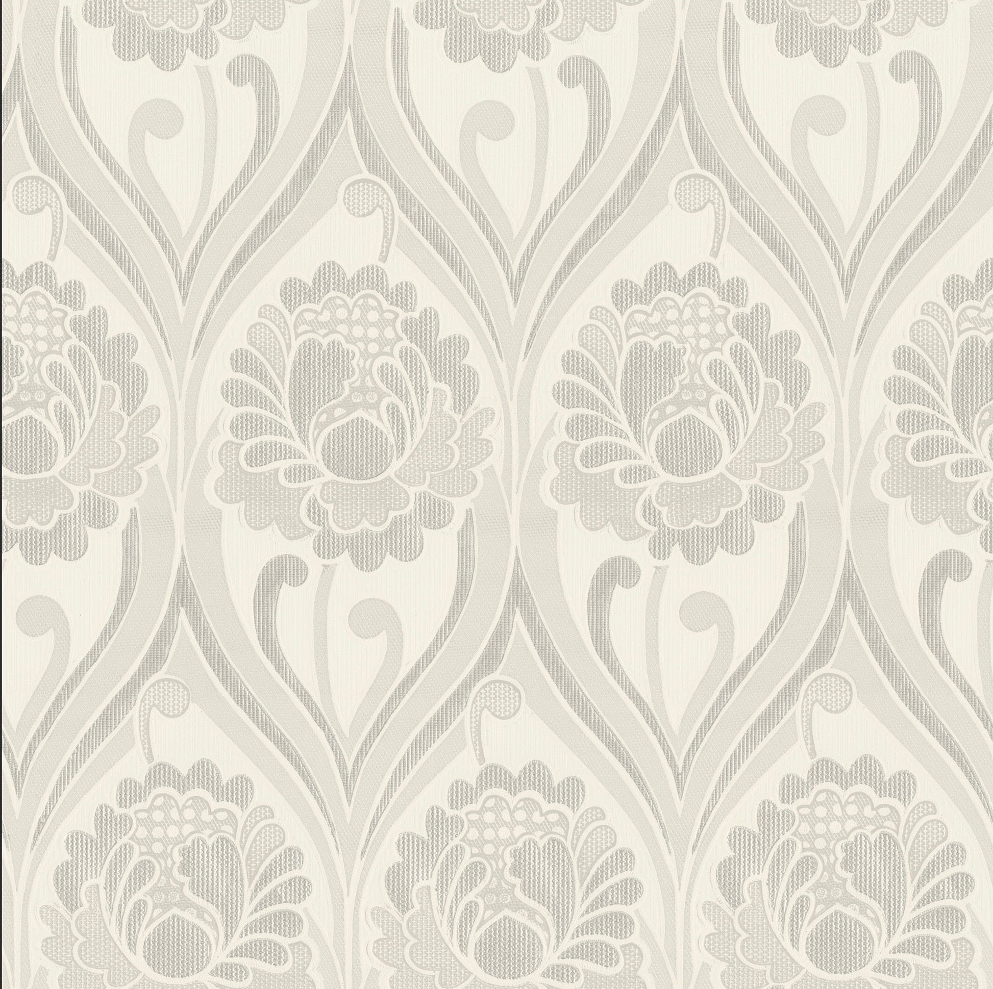 Vintage floral damask Wallpaper -  Pearl White