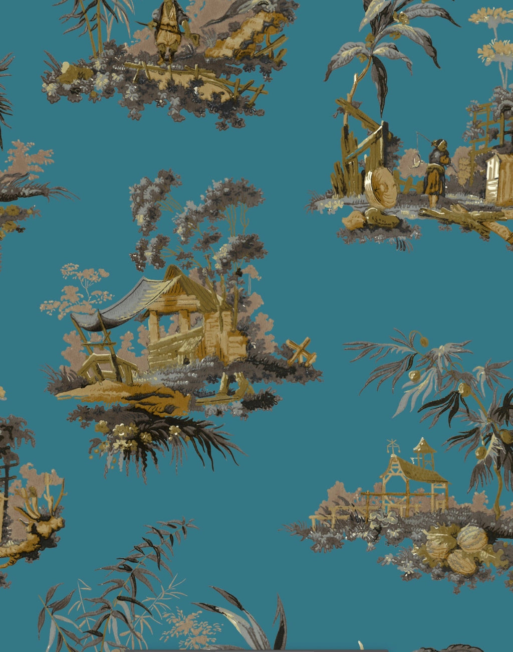 Vintage Oriental Wallpaper - Turquoise